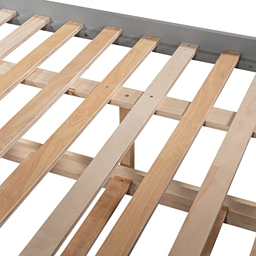 SOFTSEA Twin Over Full Bunk Bed with Slide, Solid Wood Bunk Beds with Stairs for Kids
