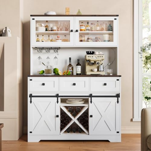 Buffet Cabinet with Storage & Charging Station, 53" Farmhouse Coffee Cabinet with Compartment Drawer