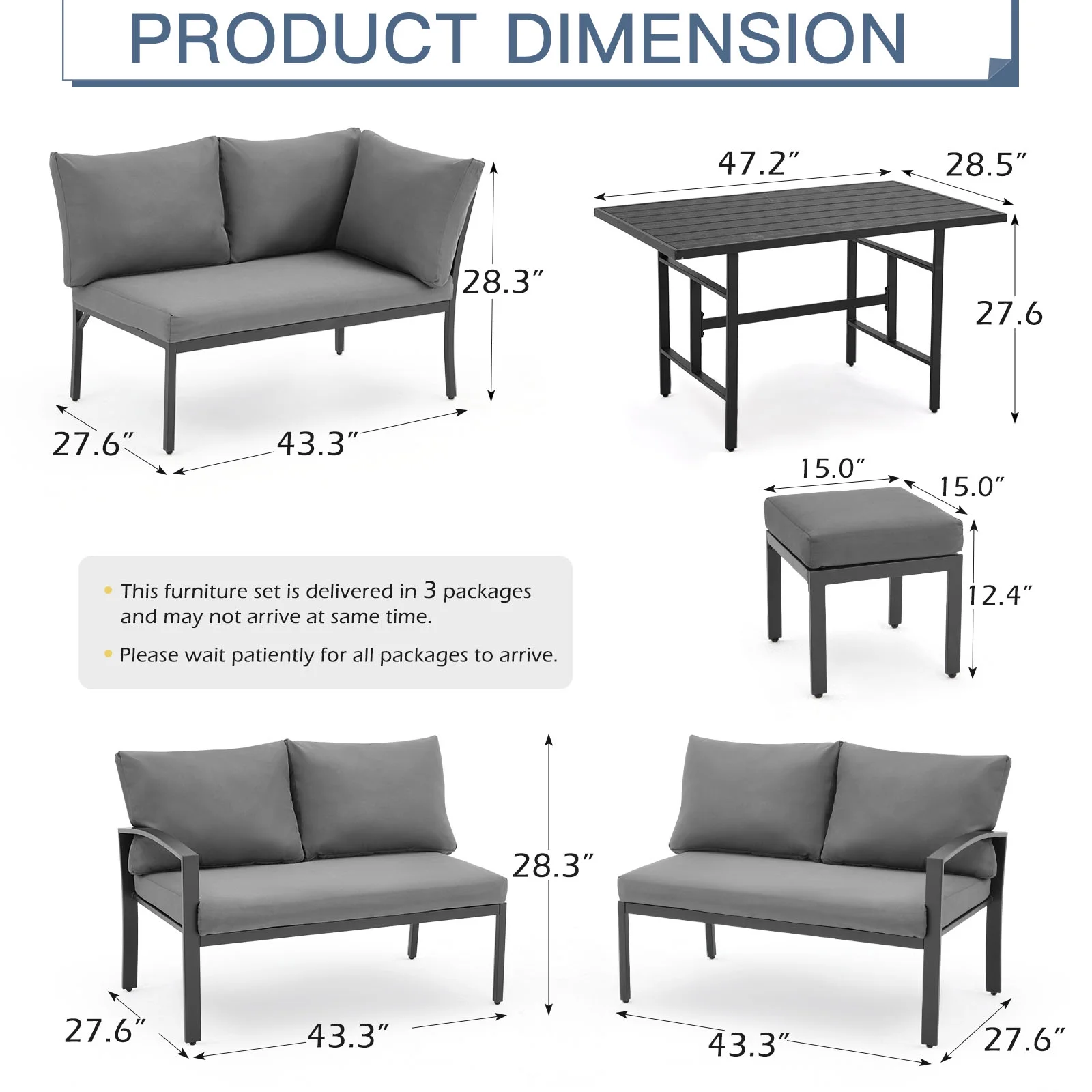 AECOJOY 7 Pieces Metal Patio Furniture Sets on sale Patio Conversation Set Outdoor Sectional Sofa Metal Dining Furniture, Gray