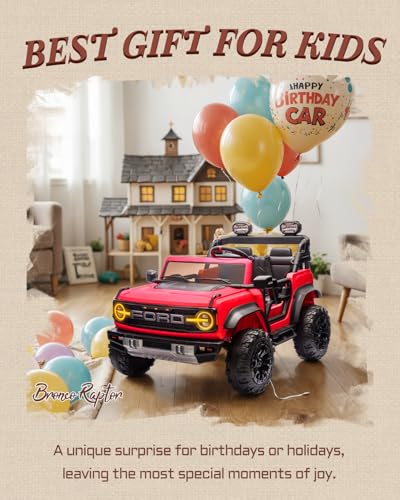 24V Ride on Toys for Big Kids, Licensed Ford Bronco Raptor 2 Seater Ride on Cars with Remote Control, Ride on Truck w/ 4-Wheeler Suspension, 3 Speeds