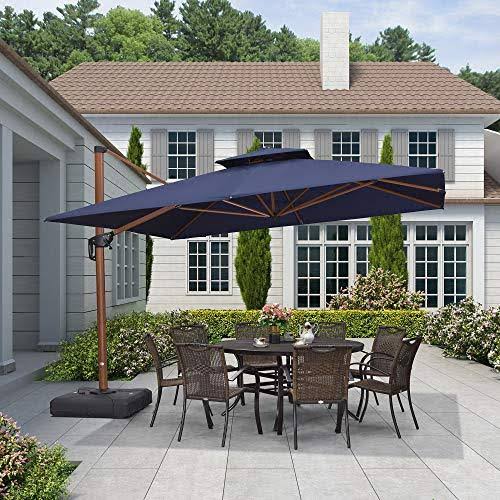 Purple Leaf 11 Feet Wood Pattern Square Cantilever Patio Umbrella