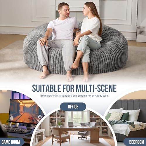 Hobestluk 5ft Bean Bag Chairs for Adults Large Beanbag Chair with Stripe Plush Cover Big Bean Bag Chair for Living Room Bedroom Dorm Office -Black
