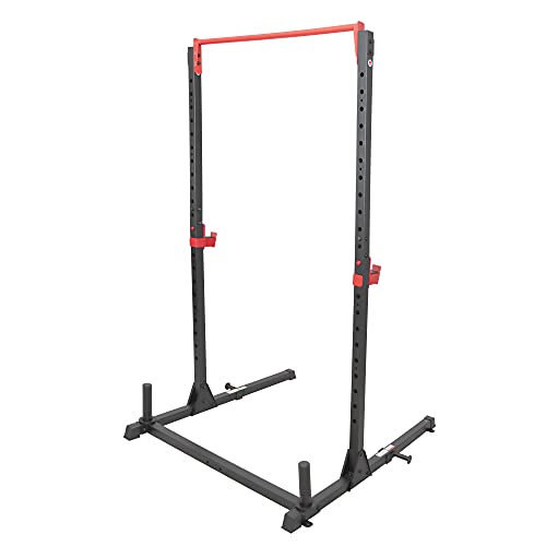 Sunny Health & Fitness Power Cage and Squat Rack In High Weight Capacity with J-Hooks, Adjustable Pull Up Bar, Weight Plate Holders