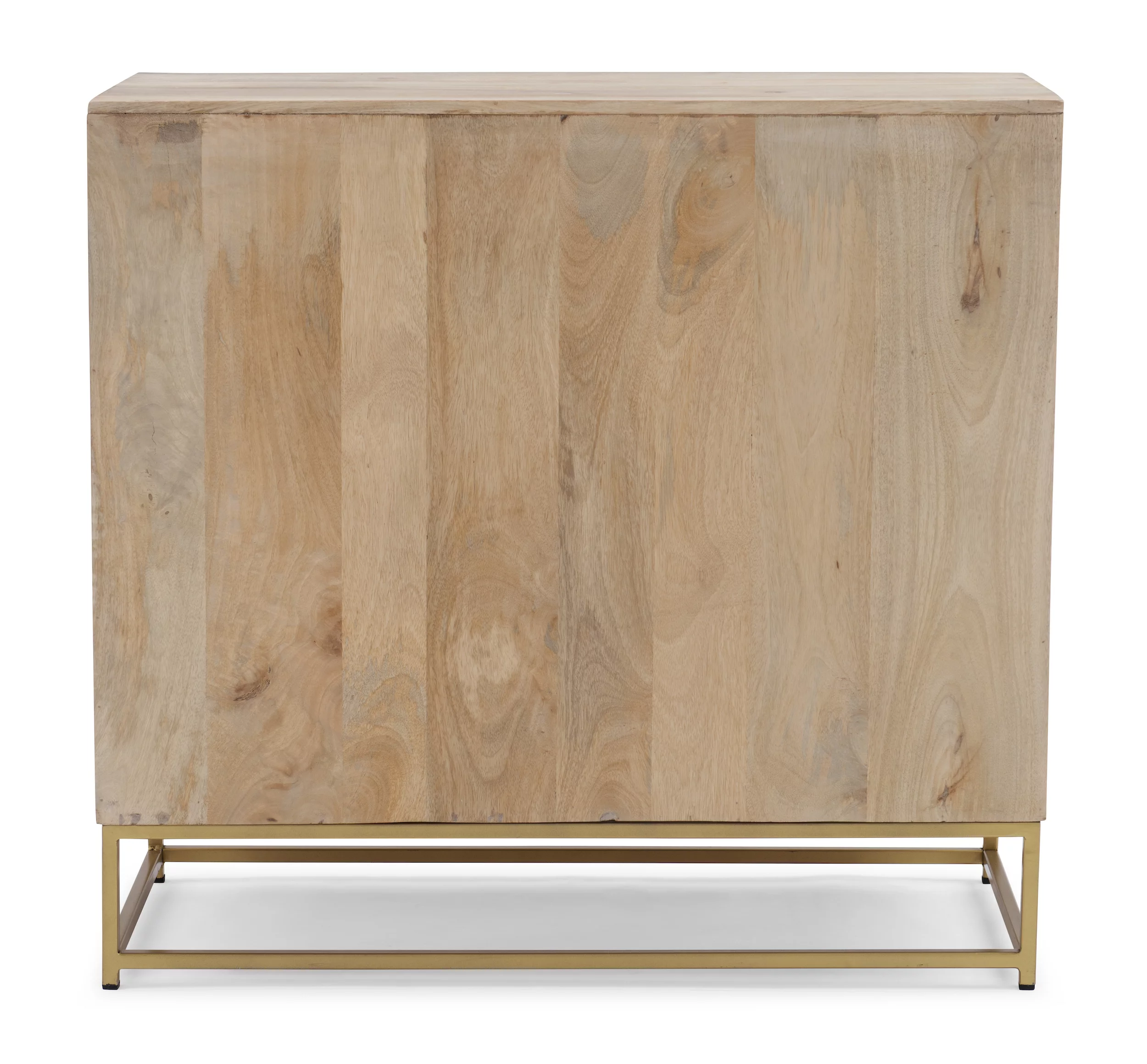 Blair Rattan Sliding Doors Cabinet with Shelves, Natural and Gold