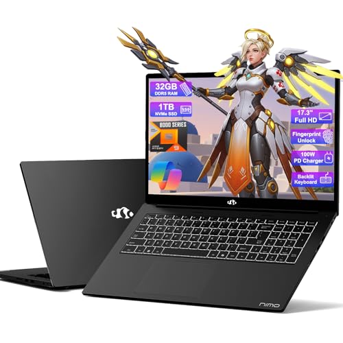 NIMO 17.3 Gaming-Laptop Ryzen 9 8945HS (>i9-13900H) 16GB RAM, 1TB SSD, Radeon 780M, PD 100W USB-C 4.0 AI-Enhanced for Copilot VR Ready