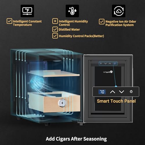 KingChii 16L Electric Cigar Humidors Temperature Control System, Cooling & Heating Humidor Cabinet with Spanish Cedar Wood Shelves & Hygrometer