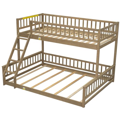 Ball & Cast Twin-Over-Twin Bunk Bed with Twin-Size Trundle and 3 Storage Stairs,Wood Bunkbed w/Full-Length Guardrails,Slat Support