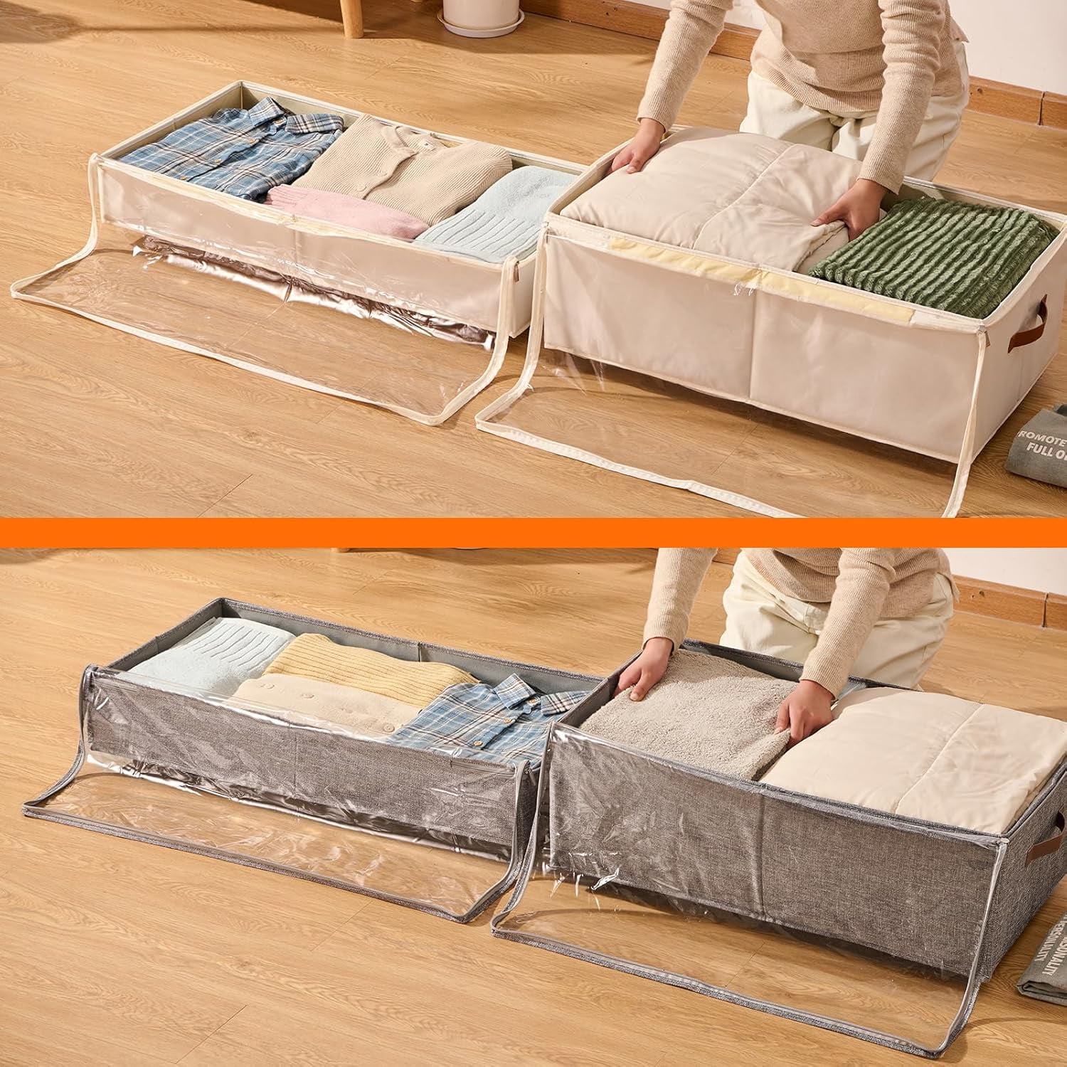 6 Inches Under Bed Storage with Wheels Pack of 2, Underbed Shoe Storage Container Bin with Clear Lid Cover