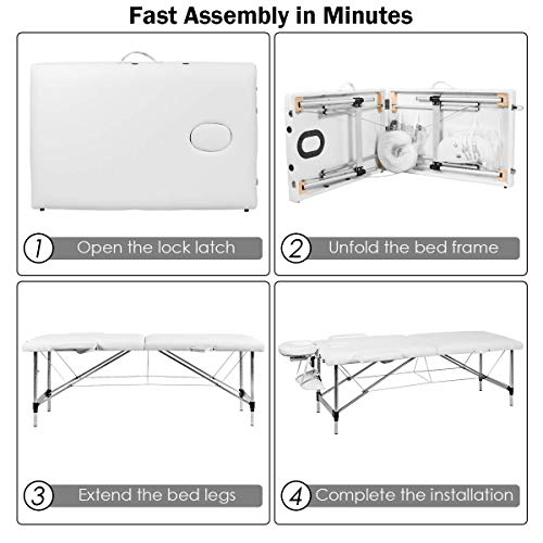 Giantex 84" Massage Table Professional Portable Lash Bed, 2 Folding Lightweight Massage Bed, Aluminum Frame, Height Adjustable