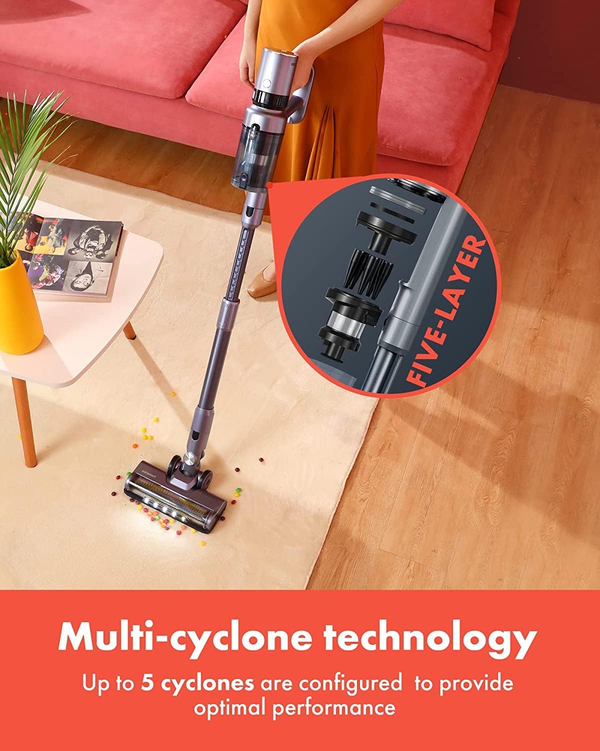 Cordless Vacuum Cleaner 4 in 1, Homeika 25000Pa Powerful Suction Lightweight Stick Vacuum Cleaner with 450W Motor, up to 50 Mins Runtime