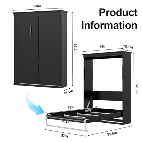 Black Wood Full Size Murphy Bed, Murphy Bed Full Space-Saving Wall Beds