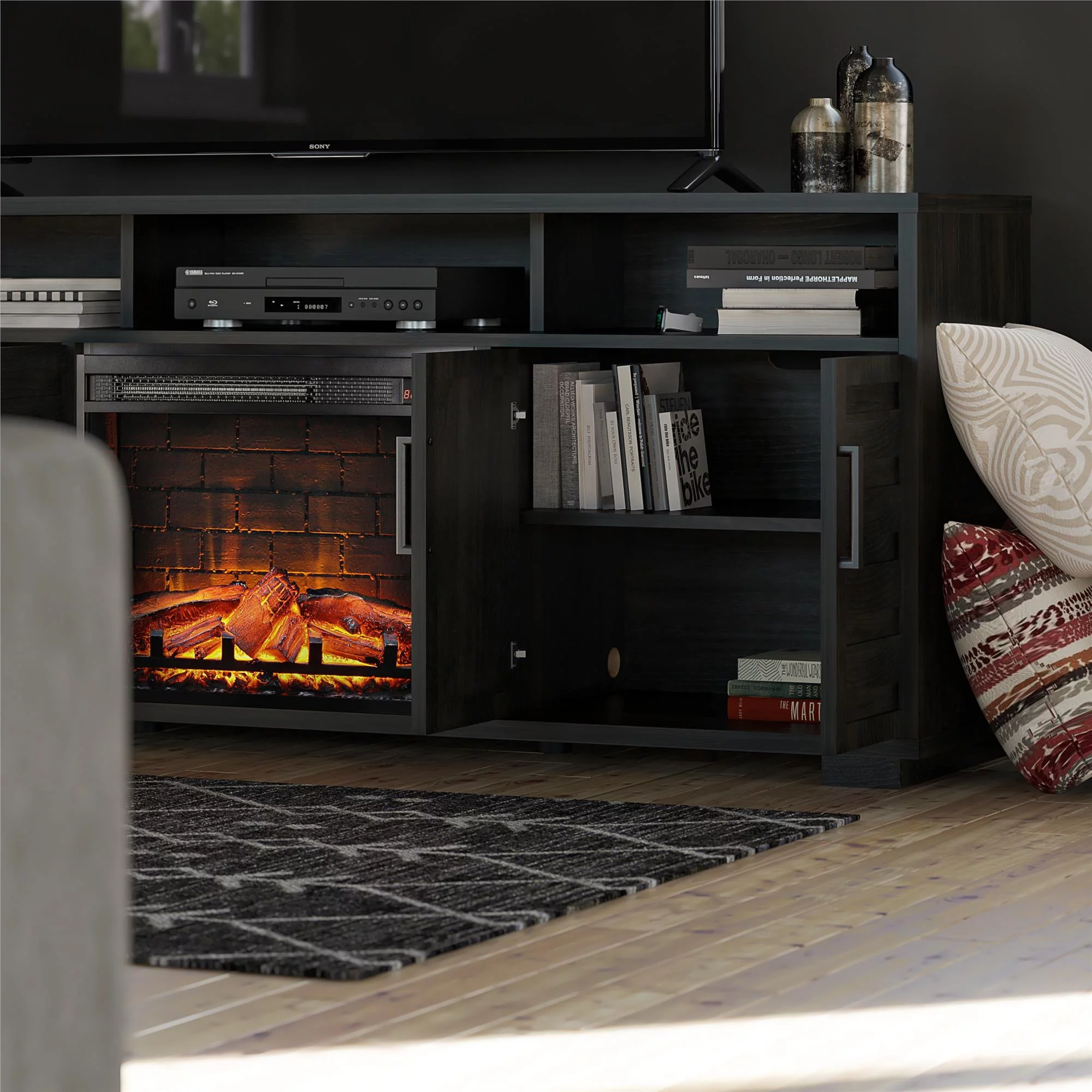 Ameriwood Home Fernwood Electric Fireplace Console TV Stand for TVs up to 75", Espresso