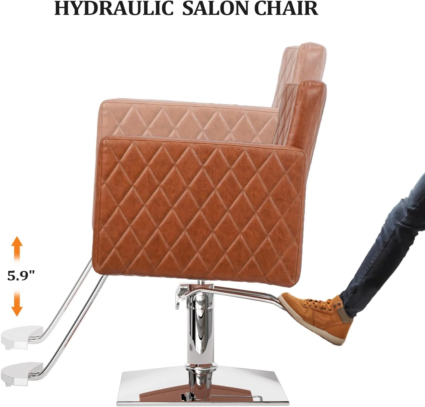 Salon Chair for Hair Stylist Wide Seat, Hydraulic Barber Chair with Aluminium Alloy Footrest, Brown Hair Salon Chair Styling Heavy Duty