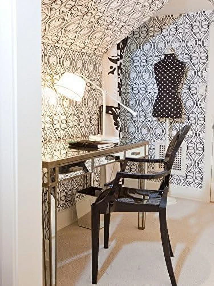 KHBIULIFE Set of 2 Black Modern Glam Ghost Chairs Chair with Arms Molded Acrylic Plastic Mirrored  Dining Retro for Writing Desk Dining Living