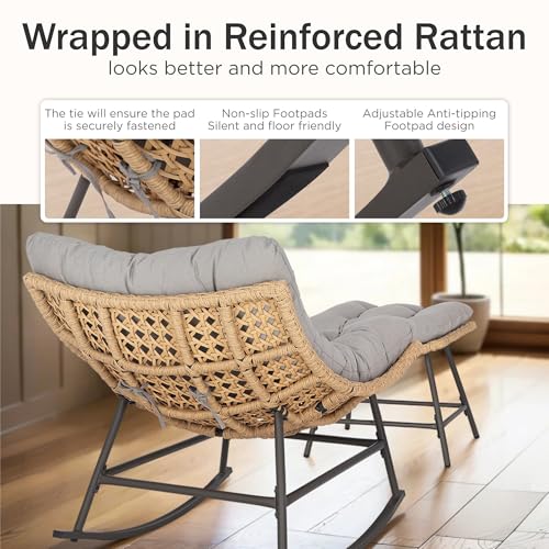 PHI VILLA Outdoor Wicker Egg Chair, Oversized Lounge Chair with Cushion, Large Brown Basket Rattan Chair for Patio, Porch, Garden, Balcony, Indoor