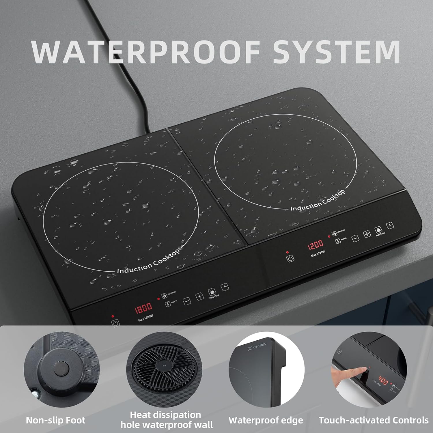 Double Induction Cooktop 1800W Dual Burner Induction Cooker 2 Burners Electric Countertop Stove With 9 Power Levels