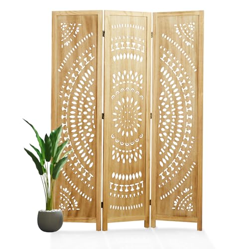 66.9Inch Folding Room Divider, 6 Panels Wood Carved Privacy Screens
