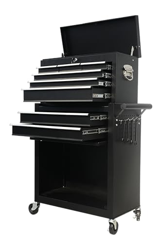 KEIKI 8-Drawer Large Capacity Rolling Tool Chest, Detachable Cabinet Storage with Lock, Tool Box with Wheels for Workshop & Garage, Black Red