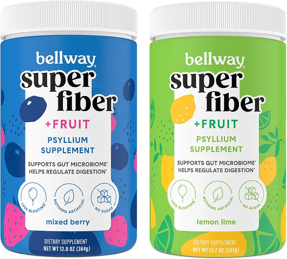 Bellway Super Fiber Powder + Fruit, Sugar Free Organic Psyllium Husk Powder Fiber Supplement for Regularity, Bloating Relief & Gut Health, Non-GMO