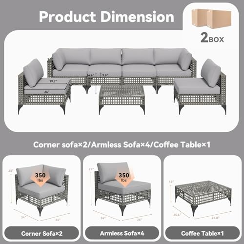 U-MAX 7 Piece Outdoor Patio Furniture Set, PE Rattan Outdoor Wicker Sectional Furniture Chair Set with Cushions and Tea Table