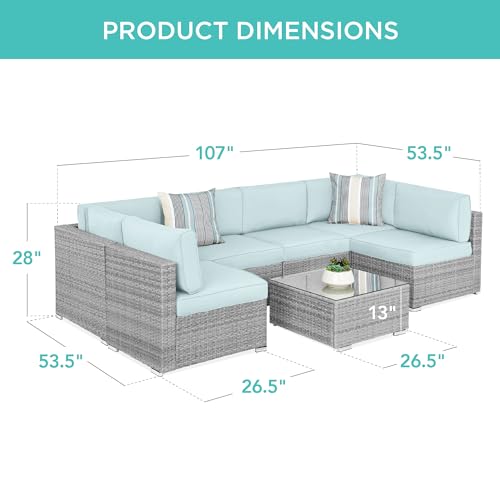 Best Choice Products 7-Piece Modular Outdoor Sectional Wicker Patio Conversation Set w/ 2 Pillows, Coffee Table, Cover Included - Gray/Navy