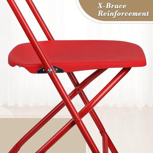 Athena Collection Red Plastic Folding Chairs for Adults, 10 Pack