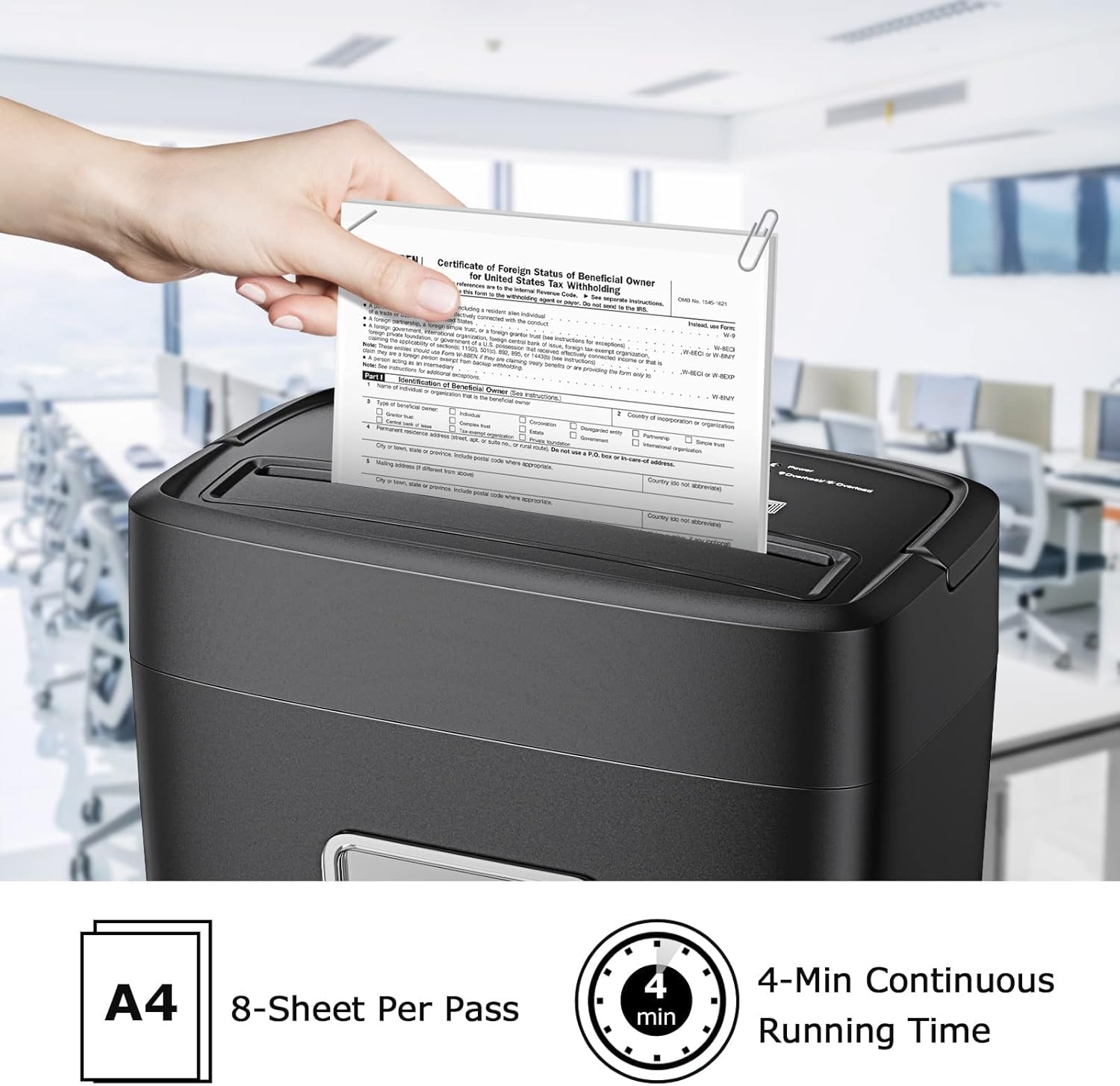 Bonsaii Paper Shredder for Home Use, 8-Sheet Crosscut Shredder Shred Credit Cards/Mail/Staples/Clips for Home Office