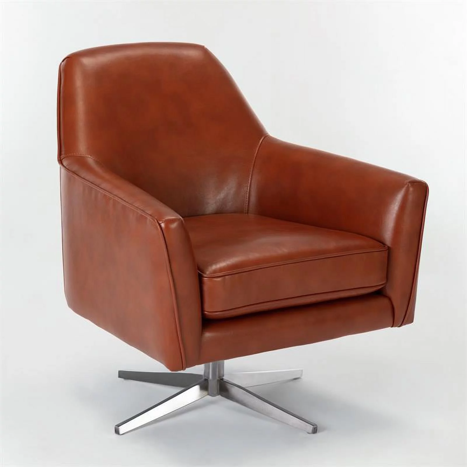 Bowery Hill Mid-Century Faux Leather Swivel Armchair in Caramel Brown