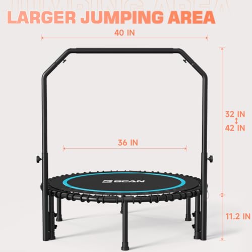 BCAN 450/550 LBS Foldable Mini Trampoline, 40"/48" Fitness Trampoline with Bungees, U Shape Adjustable Foam Handle