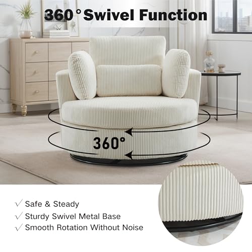Chifee & Vingol 42.2" Oversized Swivel Accent Chair Round Barrel Chair,Chenille,Beige