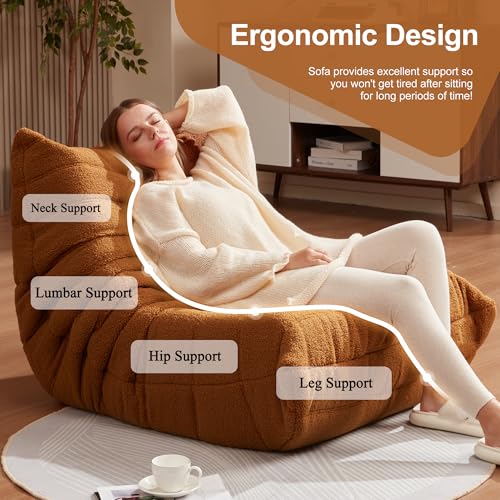 Bean Bag Chairs for Adults Giant Bean Bag Chair Memory Foam BeanBag Chair Big Bean Bag Sofa with Filler Faux Fur Fireside Beanbags Lazy Sofa for