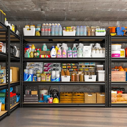 REIBII 48" W Garage Shelving Heavy Duty 3020LBS Storage Shelves 5 Tier Heavy Duty Shelving Adjustable Garage Shelves for Basement, Warehouse