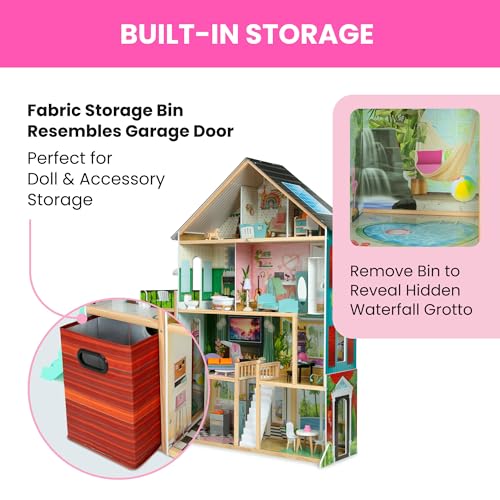 Delta Children Deluxe Maui Dollhouse - Large 4-Story Dollhouse with 12 Rooms Includes 50 Accessories - Working Elevator, Wave Slide, Lights/Sounds