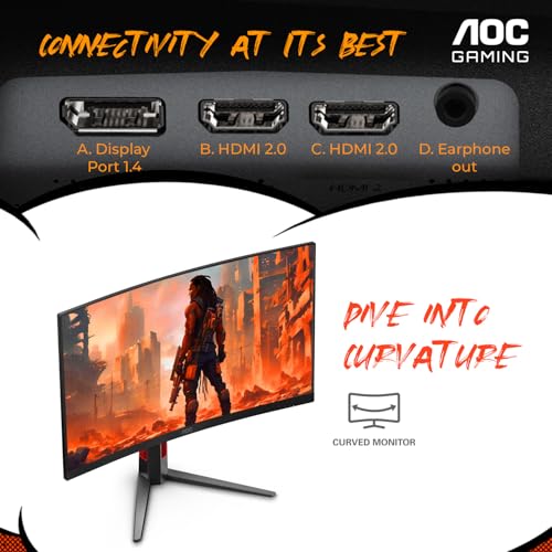 AOC C27G2Z 27" Curved Frameless Ultra-Fast Gaming Monitor, FHD 1080p, 0.5ms 240Hz, FreeSync, 2x HDMI 2.0, 1x Display Port, Height Adjustable