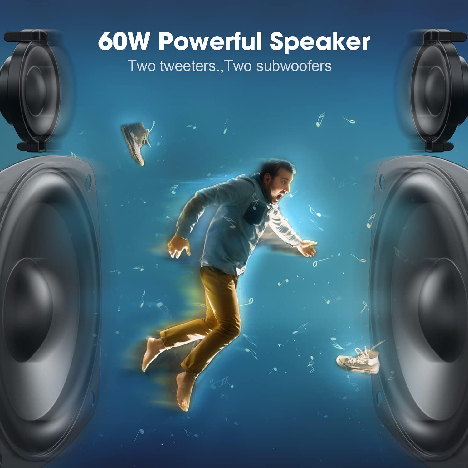 Bluetooth Speaker, W-KING 60W Loud Portable Bluetooth Speaker IPX6 Waterproof, 40H Playtime, Outdoor Powerful Stereo Speaker with 12000mAH Power Bank