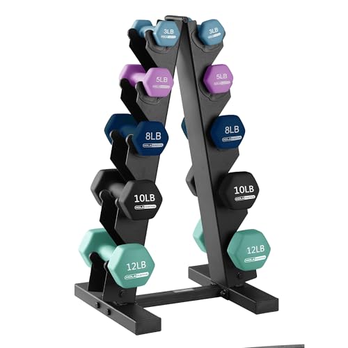 HolaHatha Neoprene Dumbbell Free Hand Weight Set with Rack, Ideal for Home Exercises to Gain Tone and Definition