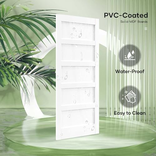 Fredbeck Double 21inx84in White Barn Door and 7FT Sliding Barn Door Hardware Kit Included,Solid,MDF, PVC Surface,DIY Assembly,5-Panel