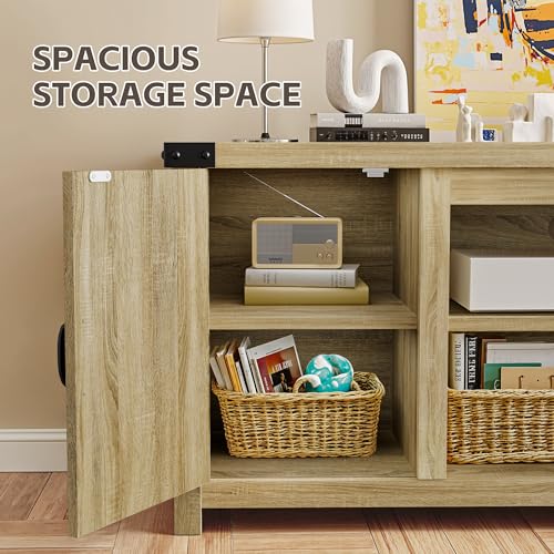 YESHOMY Modern Farmhouse TV Stand with Two Barn Doors and Storage Cabinets for Televisions up to 65+ Inch, Entertainment Center Console Table