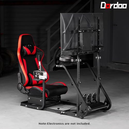 Dardoo G923 Racing Simulator Cockpit with Monitor Mount Fits for Logitech/Thrustmaster G25 G27 G29 G920 T150 T300,Simulator Cockpit with red Seat