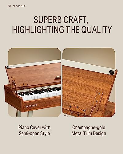 Donner DDP-80 PLUS Digital Piano 88 Key Weighted Keyboard, Home Electric Piano, Supports USB-MIDI & Headphones Connection, Semi-open Cover Designed