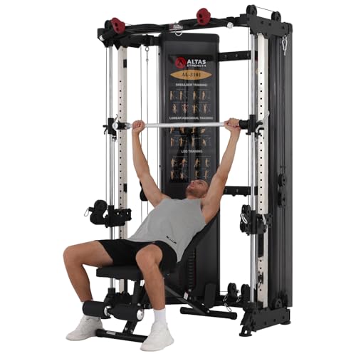Altas Strength Folding Home Gym Smith Machine with Pulley System Gym Squat Rack Weight Bar Upper Body Strength Training Leg Developer Commercial