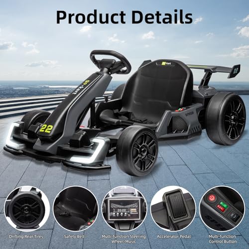 24V Electric Go Kart for Kids，Powerful Drift Kart with 2 * 150W Motors, Adjustable Seat