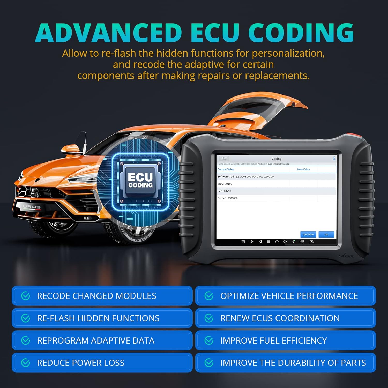 XTOOL A80 Wireless Diagnostic Tool ( with Non-OBDII Adapter Kit), Bi-Directional Scan Tool with Advanced ECU Coding, Key Programming