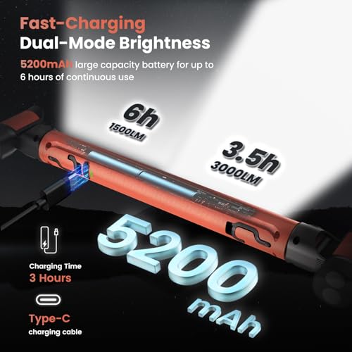 Work Light【AUTO ON/Off】 3000LM LED Magnetic Work Light bar 5200mAh Under Hood Work Light with Hooks