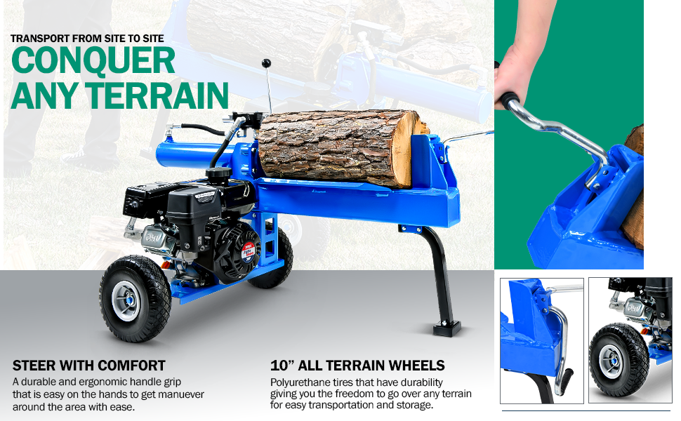 Landworks Log Splitter Portable 20 Ton Rapid Auto Return Ram System Bucher Gear Pump 7HP Engine Horizontal Full Beam Steel Wedge Firewood Splitting