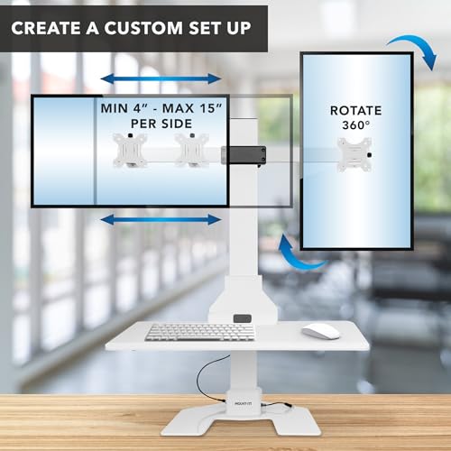 Mount-It! Electric Standing Desk Converter - Motorized Sit-Stand Desk Riser with Monitor Mount