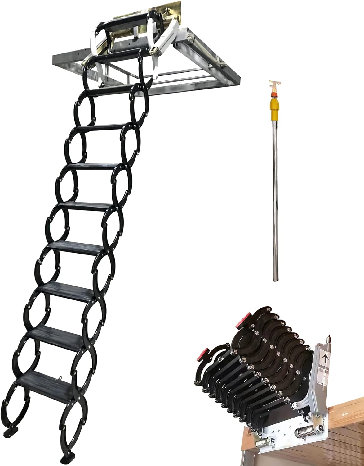 TECHTONGDA Folding Attic Ladder Pull Down Attic Stairs, Narrow Wall-mounted Attic Steps, Retractable Loft Ladder Stairs