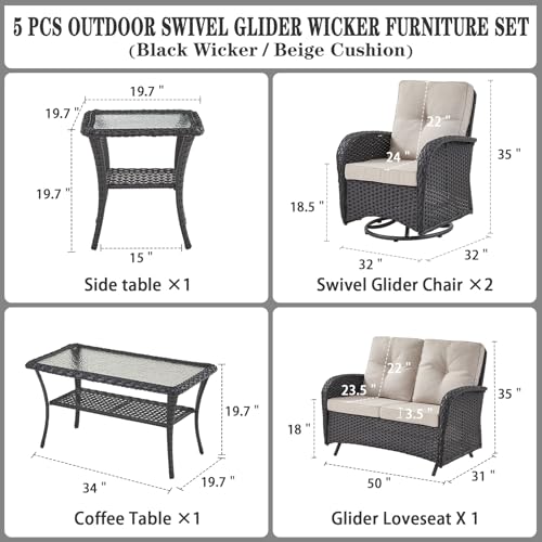 Patio Wicker Chairs Swivel Rocker - Outdoor Swivel Rocking Chairs Set of 2 with Rattan Side Table