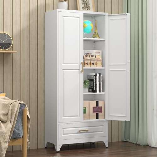 Pantry Cabinet, 71 Inch Tall Kitchen Storage Cabinet, Metal Pantry Cabinet with Doors and Adjustable Shelves, Black Food Cupboard