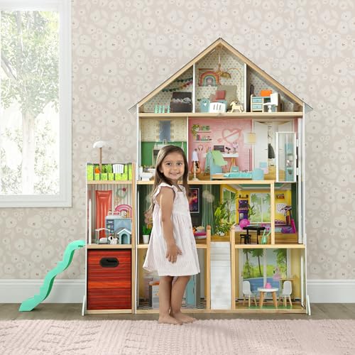 Delta Children Deluxe Maui Dollhouse - Large 4-Story Dollhouse with 12 Rooms Includes 50 Accessories - Working Elevator, Wave Slide, Lights/Sounds